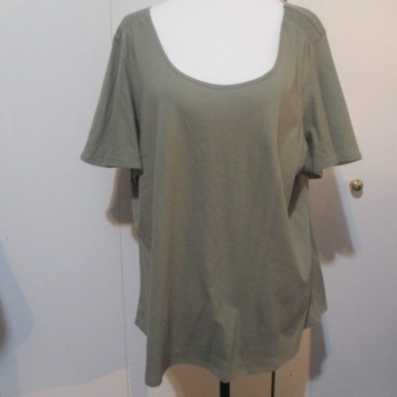 Rib Shoulder Billow Sleeve Scoop Neck T Shirt - Picture 1 of 7